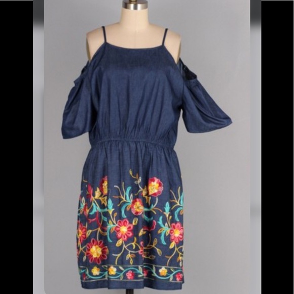 Dresses & Skirts - CURVY DENIM DRESS WITH EMBROIDERY ON SKIRT